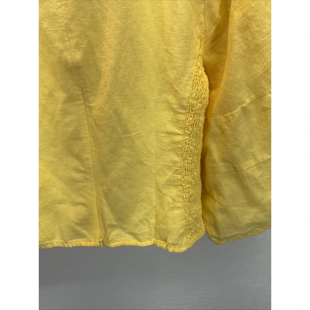 NEW Banana Republic Yellow Puff Sleeve square Neck smocked top blouse 10 linen